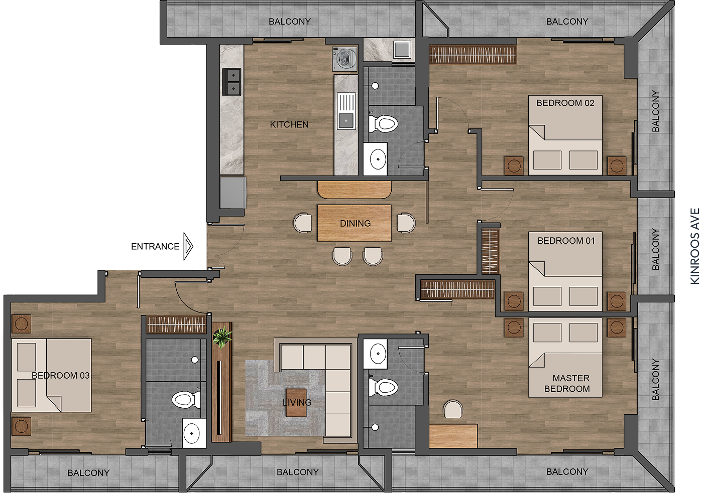 4 Bedroom apartment furnished floor plan